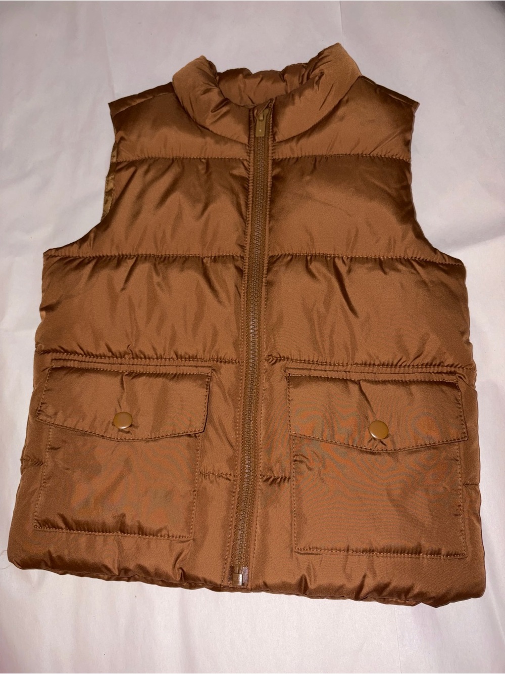 Kids Brown Puffer Vest - Lightweight Quilted Zip Front